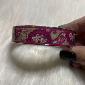 Vera Bradley Bangle Bracelet PAISLEY MEETS PLAID Hinged SILVER PINK - NWT $38